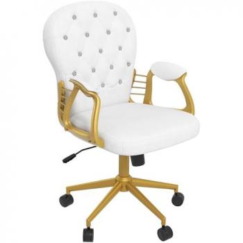 Vinsetto Home Office Chair Button Tufted Desk Chair with Swivel Wheels White