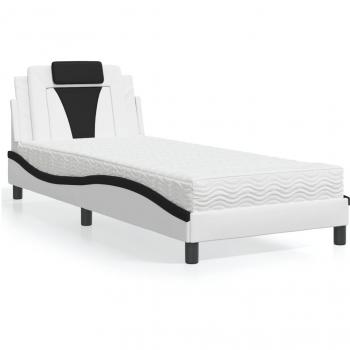 Letto Similpelle Nero e Bianco 80x200 cm con Materasso