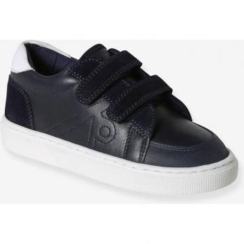 NAVY BLUE VERTBAUDET Baby Leather Trainers with Hook‑and‑Loop Closure – UK7 (24 cm)