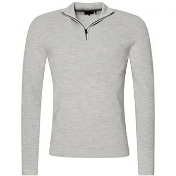 Pull Homme Gris Clair Semi-zippé en Laine Mérinos Superdry Taille M