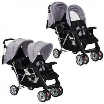 VidaXL Carrozzina Tandem Sivo e Nero