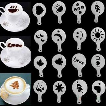 Kaffeekunst Schablonen aus Kunststoff, 16 Stück
