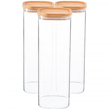 Square Glass Storage Jars with Wooden Lids 2.2L Storage Set of 3