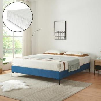 Polsterbett Lilla Samt 140 x 200 cm Blau mit abnehmbarem Bezug