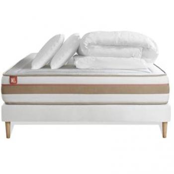 Pack Prêt A Dormir Matelas Le Tendre 140x200cm Ressorts Ensaches + Memoire De Forme + Sommier Kit Blanc