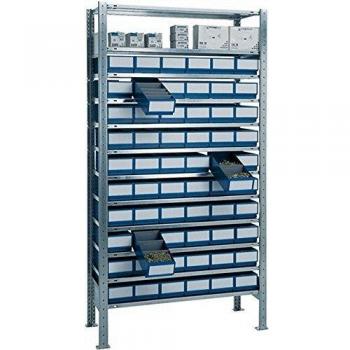 Steck-Grundregal H2000xB1000xT400mm 12 Böden 30xblau 30xgrau