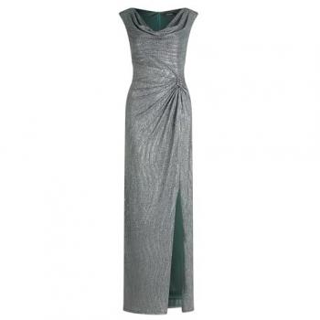 Damen Abendkleid in Dunkelgrün und Grau