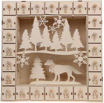 LED Adventskalender Baum aus Holz mit 24 Fächern