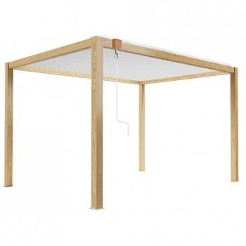 Pérgola bioclimática autoportante de madera blanca 3x4m con persiana incluida