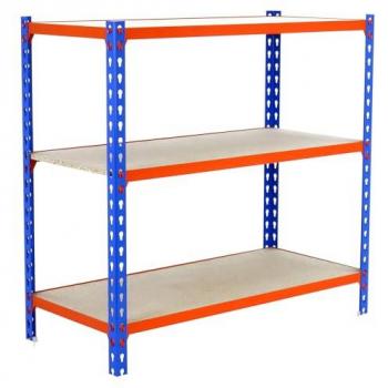 Estantería Metálica SimonRack, 900x1200x300 mm, 3 Baldas de Madera, Soporta 200 kg por balda, Azul/Naranja