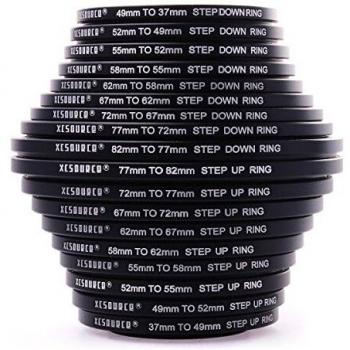 Kit Stepper Lens Rings con Anelli Step Up e Step Down, Set di 18 Adattatori, Diametri da 37 a 82 mm