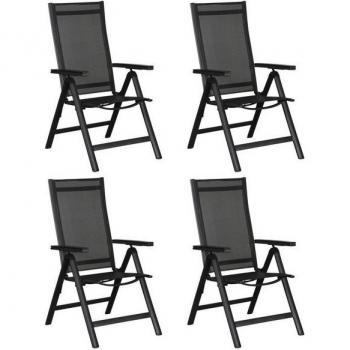 Kenny 4 Chaises Jardin Aluminium avec Dossier Haut réglable, Noir