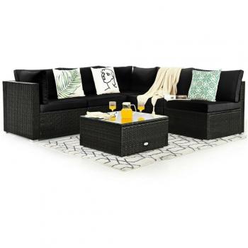 Costway Black Cushioned 6-Piece Rattan Outdoor Sectional Set