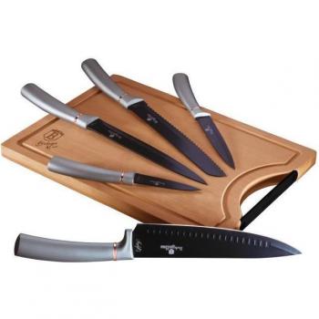 Berlinger Haus Moonlight Juego Premium de 5 Cuchillos + Tabla de Bambú Gris