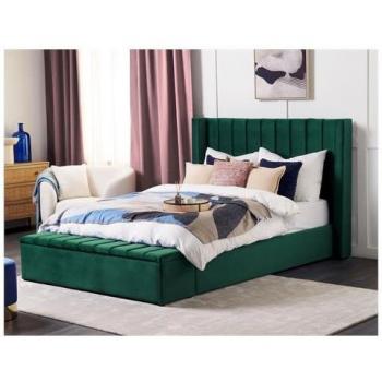Letto Rete Doghe Velluto Verde Smeraldo 160x200