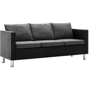 Trivietė Contemporary Sofa – Black & Light Grey Synthetic Leather (vidaXL)