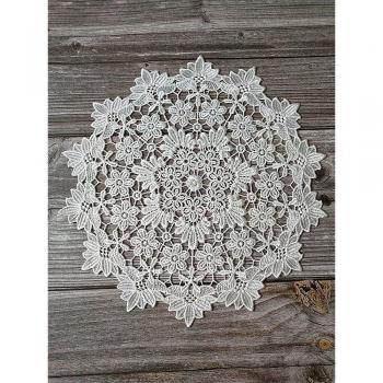 Luxury White Round Embroidered Table Pad with Coasters and Napkins