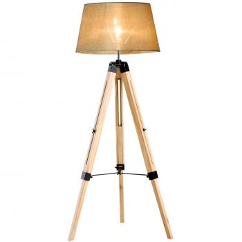 HOMCOM Modern Tripod Floor Lamp with Wooden Legs, Adjustable Height, and E27 Bulb Compatibility