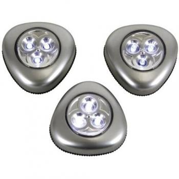 Perel 3er Set Selbstklebende LED-Wandleuchten und Deckenleuchten, kabellos, grau