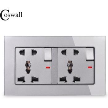 COSWALL 2 Gang 13A Glass Panel Switched Socket with Neon Grounding