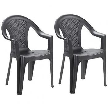 Mojawo Wetterfester Kunststoff‑Stapelstuhl 2 Stück – Rattan‑Optik Anthrazit