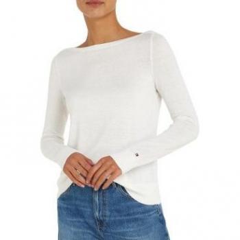 Tommy Hilfiger Damen Strickpullover Offwhite mit Label-Stitching, Größe L