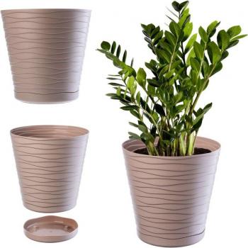 Round Beige KADAX Pot with Saucer
