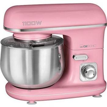 Clatronic KM 3711 Rock'n'Retro Machine à pétrir avec couvercle anti-éclaboussures transparent 1100 W 5 l rose bonbon