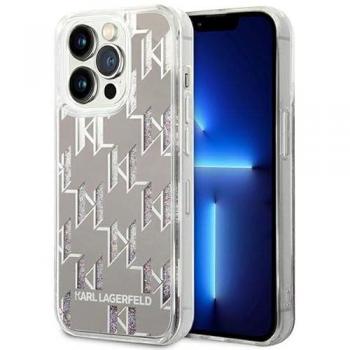 Cover rigida Karl Lagerfeld Glitter Liquido Monogramma Argento per iPhone 14 Pro
