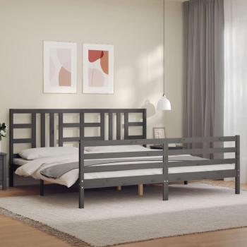 Mesa de noche incluida: estructura de cama con cabecero gris 200x200 cm