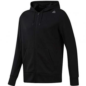 Reebok Mens Full-Zip Double Knit Hoodie, Black, Size L