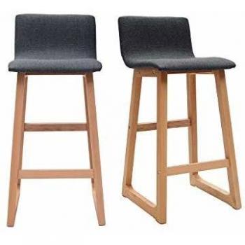 Tabourets de Bar Design Bois Clair et Tissu Gris 65 cm