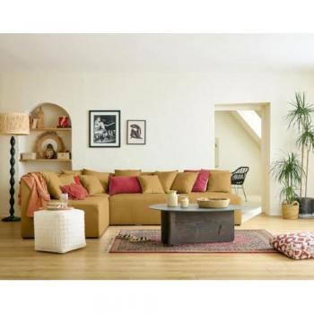Canapé 4 places angle réversible en tissu jaune