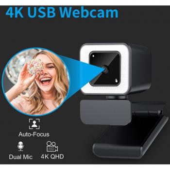 4K USB Webcam with Noise Reduction and Wide Angle