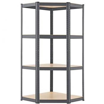 Juskys Metallregal Corner Easy 160 x 75 x 40-75 cm, 320 kg, 4 Böden, Grau