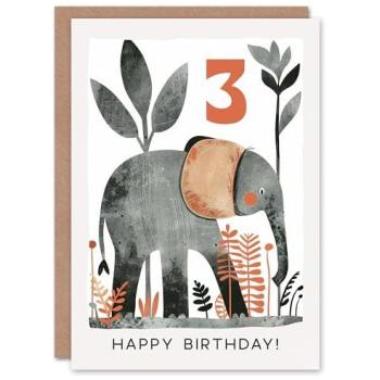 3-Year-Old Elephant Safari Greeting Card – For Kids (Son/Daughter)