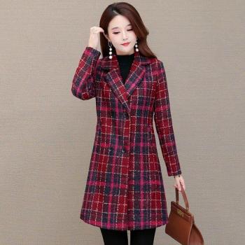 Chaqueta de lana de longitud media para mujer, abrigo de Tweed con doble botonadura