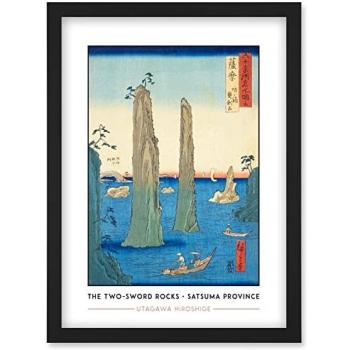 Artery8 Black Framed Art: Bo Bay – Two Sword Rocks, Satsuma Province (Hiroshige)