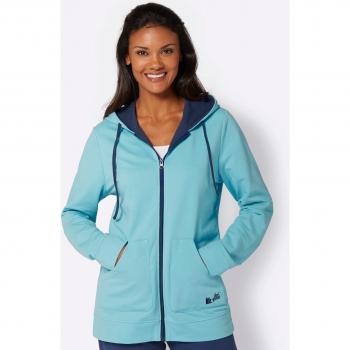 Pull à capuche en tissu chiné menthe-bleu jean 42/44 – effet contraste