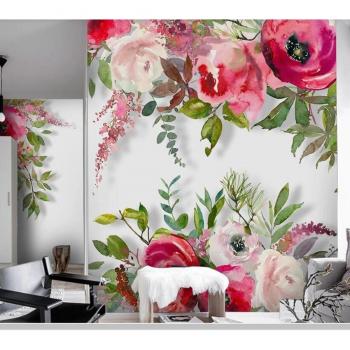 Mural floral rosa moderno apto para salas de estar y dormitorios infantiles