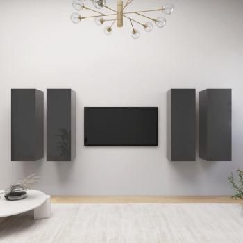 Suporte Multiuso para TV em Contraplacado Cinza Brilhante – 4 Módulos 30,5 x 30 x 90 cm
