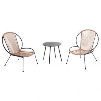 Conjunto Bistrot Retro de 3 Piezas: 2 Sillones Bajos + Mesa Baja Natural Rete