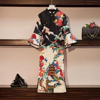 Vestido Qipao holgado con estampado