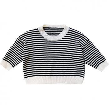 Imakokoni Herbst-Winter Rundhals Pullover mit Streifen 21725
