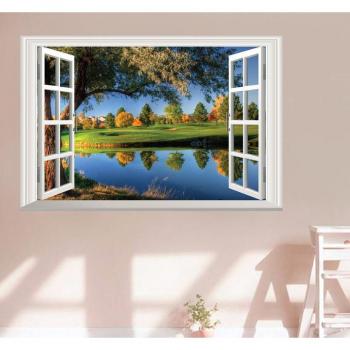 Sticker mural 3D lac et maison
