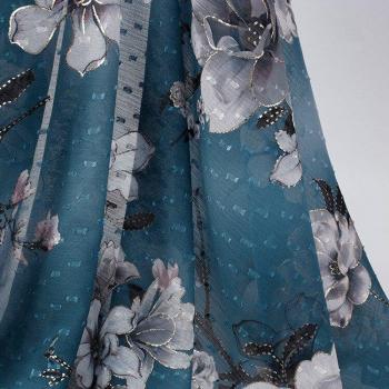 Bronzing Printed Chiffon Tulle Fabric in Soft Blue Plum for Wedding Dresses, 150cm Wide