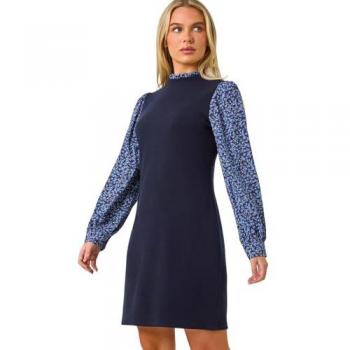 Roman Navy Petite Contrast Frill Dress – 18 Women’s Fit