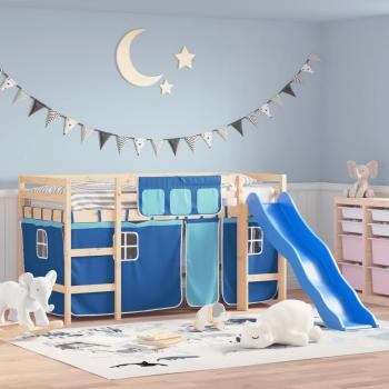 VidaXL Loft Bed for Kids with Curtains Blue 80x200 cm