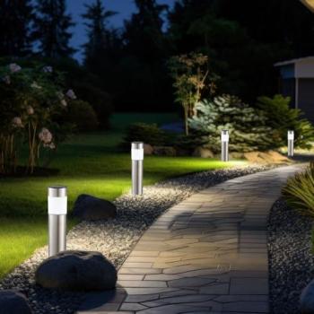 Lampe solaire à LED pour jardin, acier inoxydable, 6,3×28 cm, 1x0,06 W – ensemble de 4