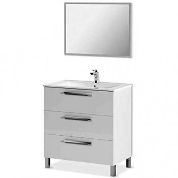 Mueble de baño con espejo con marco a juego y lavamanos, blanco 80x86x45cm